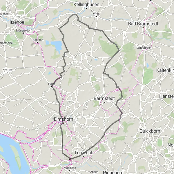 Map miniature of "Uetersen and Tornesch Exploration Ride" cycling inspiration in Schleswig-Holstein, Germany. Generated by Tarmacs.app cycling route planner