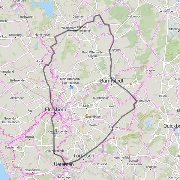 Karten-Miniaturansicht der Radinspiration "Uetersen - Barmstedt Rundweg" in Schleswig-Holstein, Germany. Erstellt vom Tarmacs.app-Routenplaner für Radtouren
