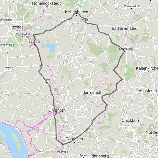 Map miniature of "Uetersen to Tornesch Road Route" cycling inspiration in Schleswig-Holstein, Germany. Generated by Tarmacs.app cycling route planner