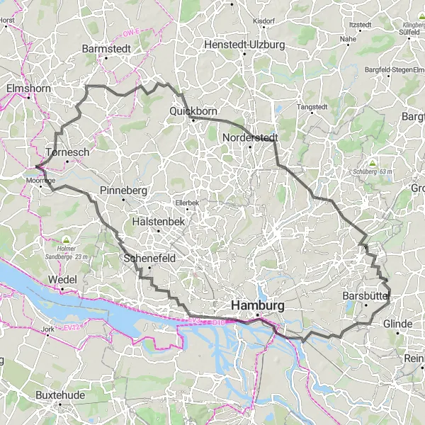 Map miniature of "Uetersen to Moorrege Road Route" cycling inspiration in Schleswig-Holstein, Germany. Generated by Tarmacs.app cycling route planner