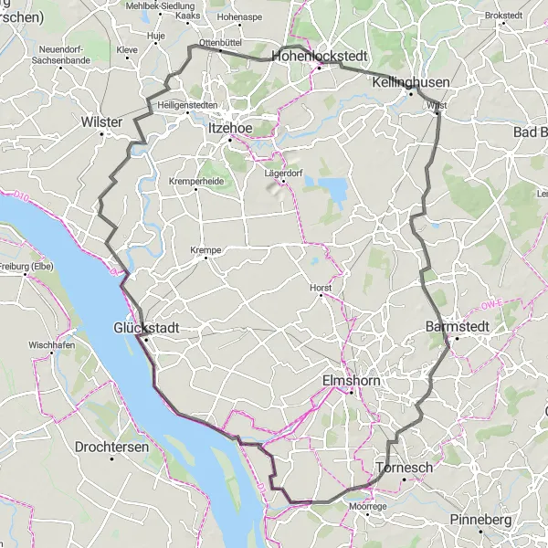 Map miniature of "Kollmar and Glückstadt Loop" cycling inspiration in Schleswig-Holstein, Germany. Generated by Tarmacs.app cycling route planner