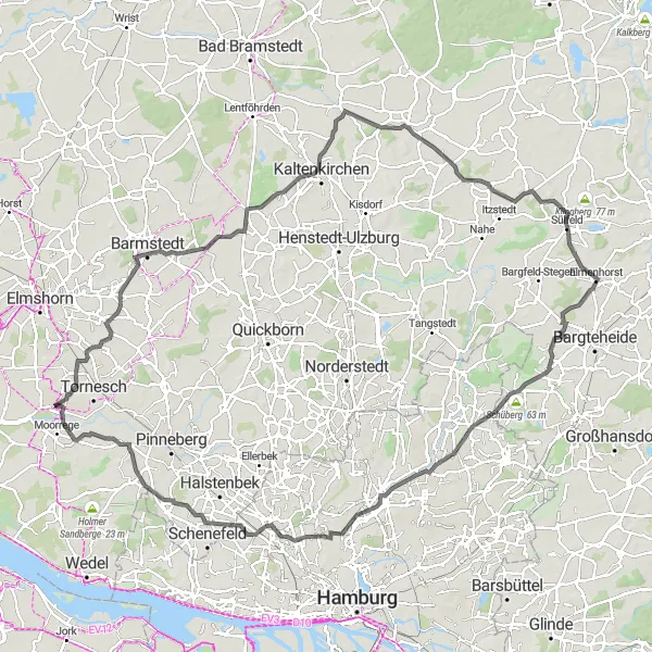 Karten-Miniaturansicht der Radinspiration "Radtour von Uetersen nach Moorrege durch Sülfeld" in Schleswig-Holstein, Germany. Erstellt vom Tarmacs.app-Routenplaner für Radtouren