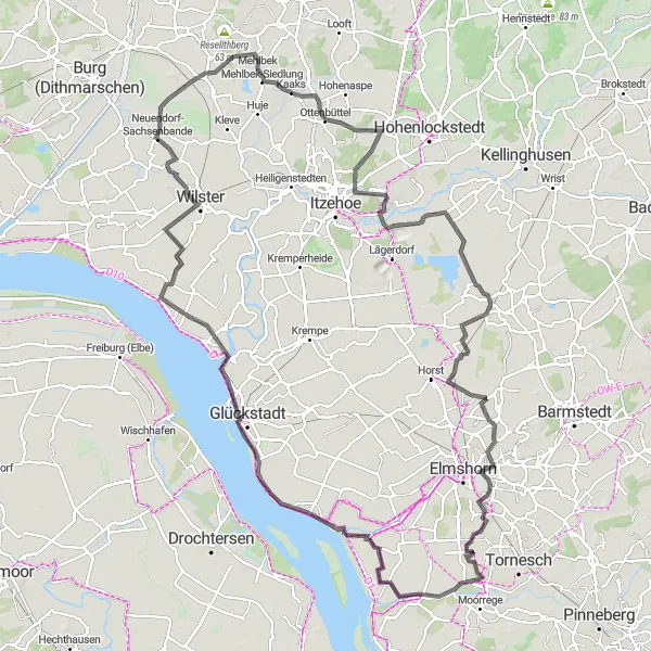 Karten-Miniaturansicht der Radinspiration "Fahrradtour von Uetersen nach Groß Nordende" in Schleswig-Holstein, Germany. Erstellt vom Tarmacs.app-Routenplaner für Radtouren