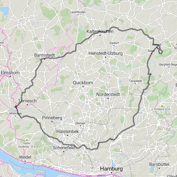 Map miniature of "The Barmstedt Loop" cycling inspiration in Schleswig-Holstein, Germany. Generated by Tarmacs.app cycling route planner
