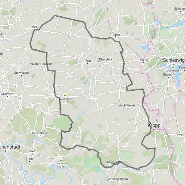 Map miniature of "Jübek Adventure" cycling inspiration in Schleswig-Holstein, Germany. Generated by Tarmacs.app cycling route planner