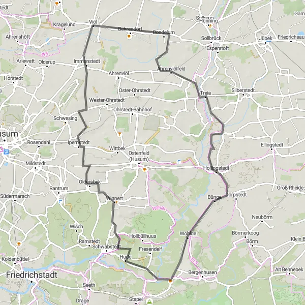 Map miniature of "Ahrenviölfeld Circuit" cycling inspiration in Schleswig-Holstein, Germany. Generated by Tarmacs.app cycling route planner