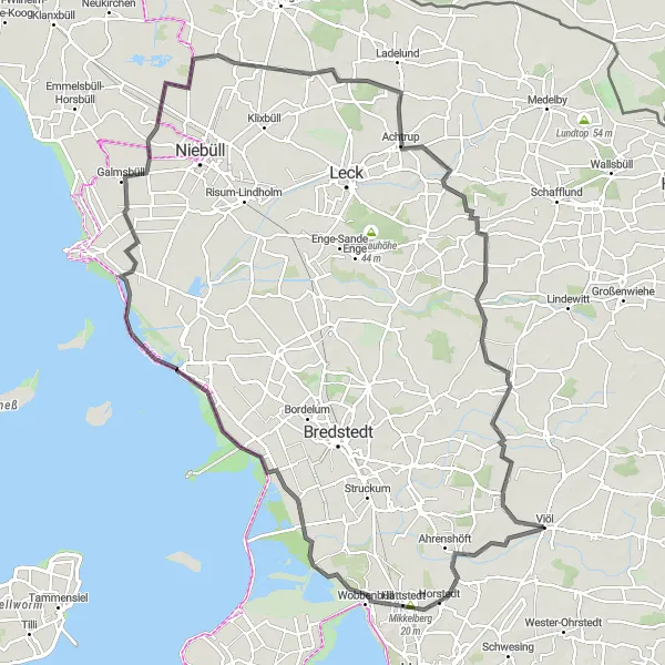 Map miniature of "Horstedt to Karlum Loop" cycling inspiration in Schleswig-Holstein, Germany. Generated by Tarmacs.app cycling route planner