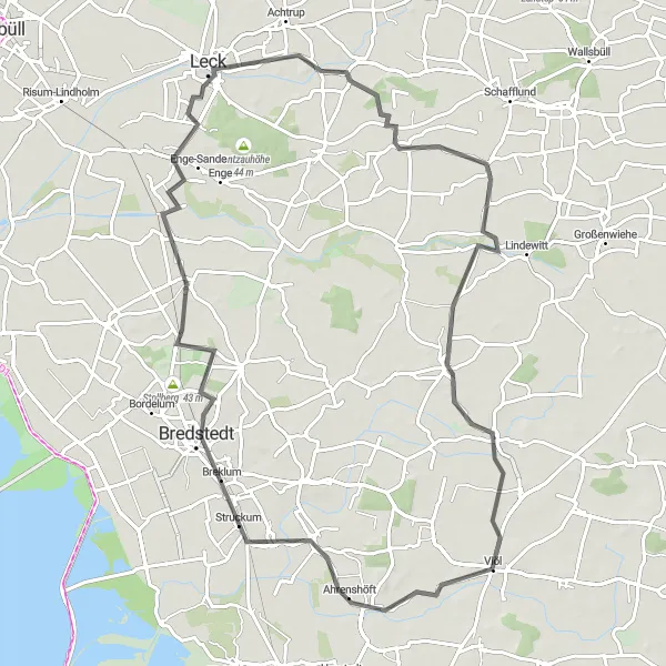 Map miniature of "Breklum to Löwenstedt Loop" cycling inspiration in Schleswig-Holstein, Germany. Generated by Tarmacs.app cycling route planner