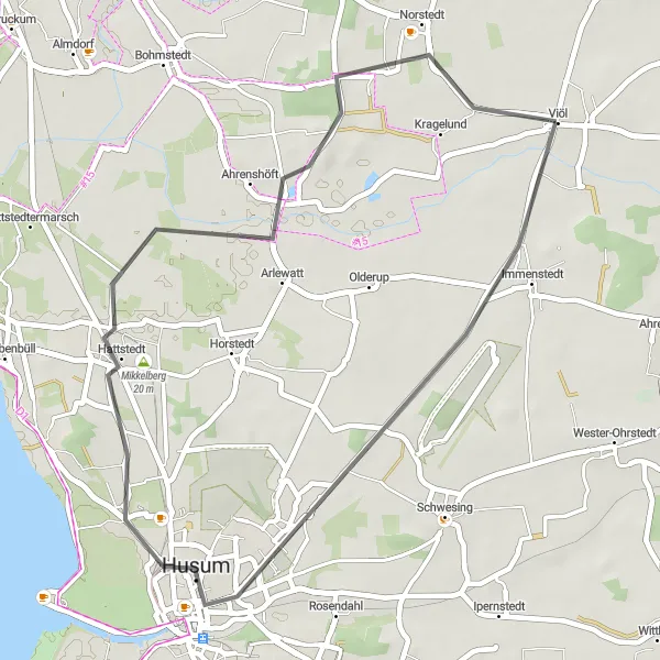 Map miniature of "Husum Loop" cycling inspiration in Schleswig-Holstein, Germany. Generated by Tarmacs.app cycling route planner