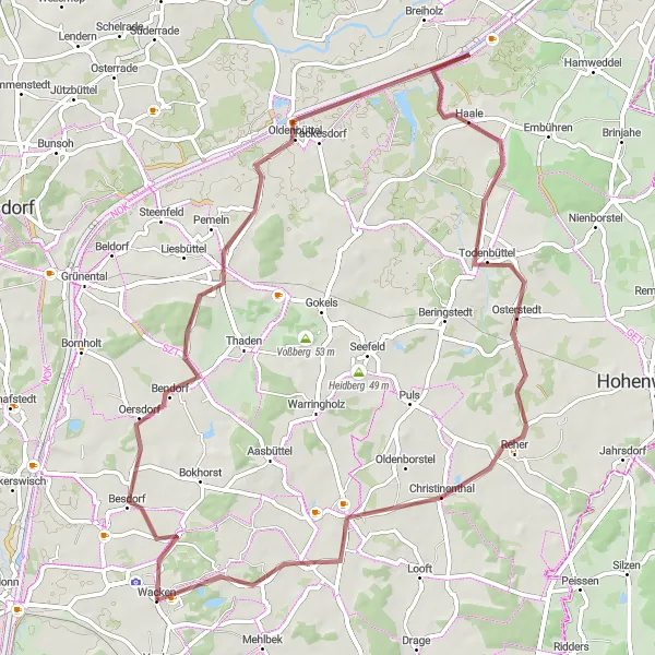 Map miniature of "Rural Escape through Todenbüttel" cycling inspiration in Schleswig-Holstein, Germany. Generated by Tarmacs.app cycling route planner