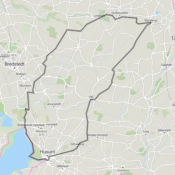 Map miniature of "The Coastal Husum Ride" cycling inspiration in Schleswig-Holstein, Germany. Generated by Tarmacs.app cycling route planner