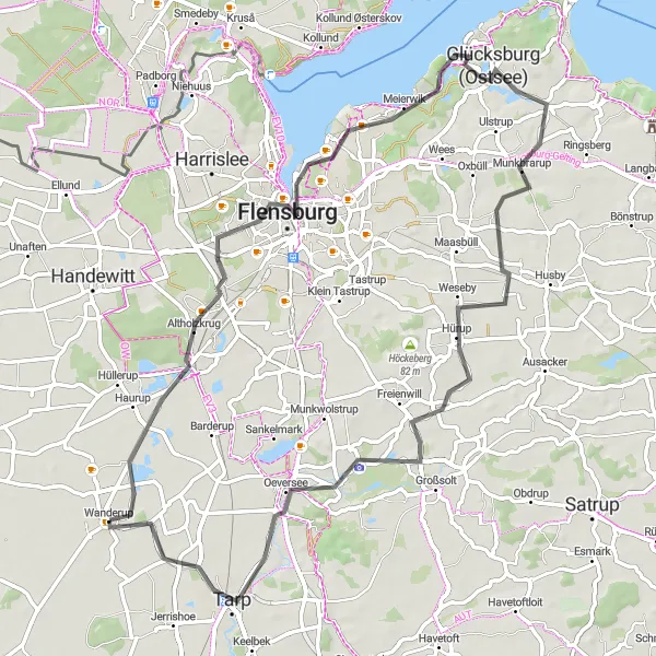 Map miniature of "Scenic Delights" cycling inspiration in Schleswig-Holstein, Germany. Generated by Tarmacs.app cycling route planner