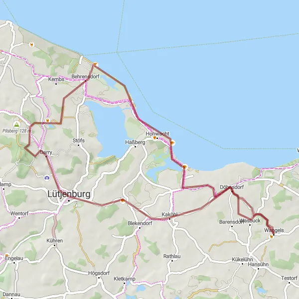 Map miniature of "Lütjenburg - Discovering the Coastal Beauty" cycling inspiration in Schleswig-Holstein, Germany. Generated by Tarmacs.app cycling route planner