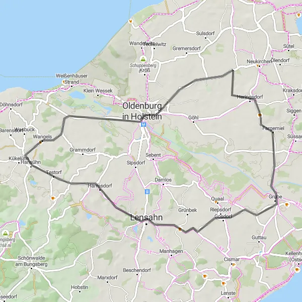 Map miniature of "Oldenburg in Holstein Road Loop" cycling inspiration in Schleswig-Holstein, Germany. Generated by Tarmacs.app cycling route planner