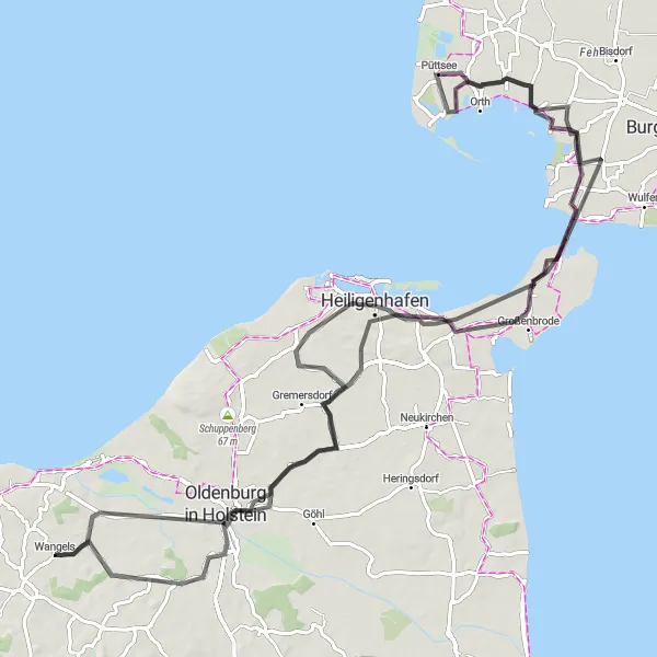 Map miniature of "Baltic Sea Viewpoint and Heiligenhafen Road Tour" cycling inspiration in Schleswig-Holstein, Germany. Generated by Tarmacs.app cycling route planner