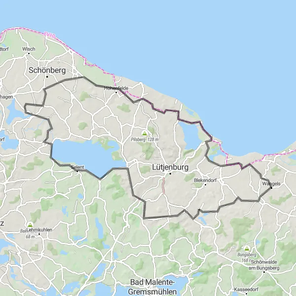 Map miniature of "Witten-Berg and Behrensdorf Road Adventure" cycling inspiration in Schleswig-Holstein, Germany. Generated by Tarmacs.app cycling route planner