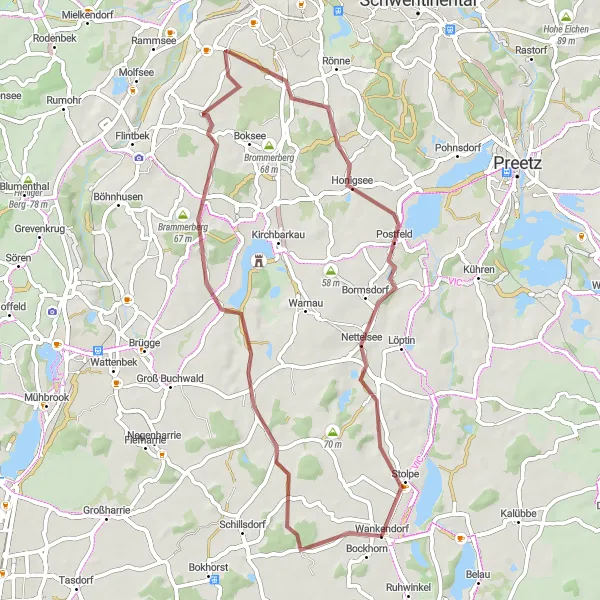 Map miniature of "Bissee and Nettelsee Gravel Loop" cycling inspiration in Schleswig-Holstein, Germany. Generated by Tarmacs.app cycling route planner