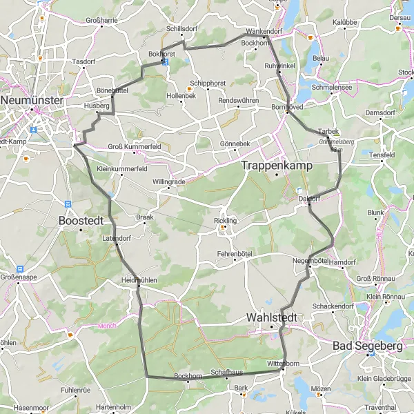 Map miniature of "Wankendorf Countryside Loop" cycling inspiration in Schleswig-Holstein, Germany. Generated by Tarmacs.app cycling route planner