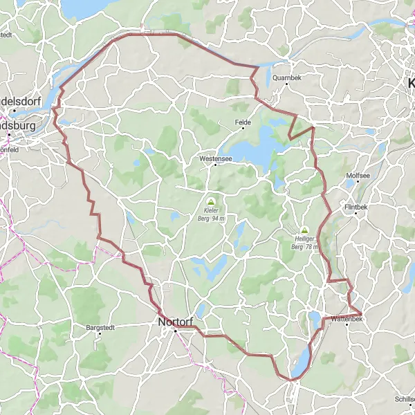 Map miniature of "Central Schleswig-Holstein Gravel Adventure" cycling inspiration in Schleswig-Holstein, Germany. Generated by Tarmacs.app cycling route planner