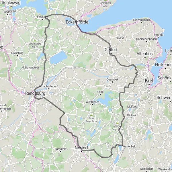 Karten-Miniaturansicht der Radinspiration "Landschaftliche Fahrradtour von Nortorf nach Rumohr" in Schleswig-Holstein, Germany. Erstellt vom Tarmacs.app-Routenplaner für Radtouren