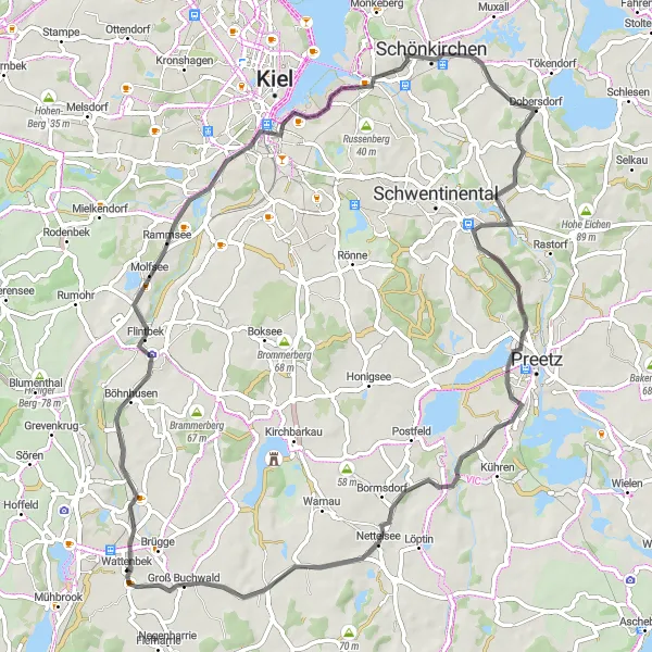 Karten-Miniaturansicht der Radinspiration "Rundweg von Wattenbek" in Schleswig-Holstein, Germany. Erstellt vom Tarmacs.app-Routenplaner für Radtouren