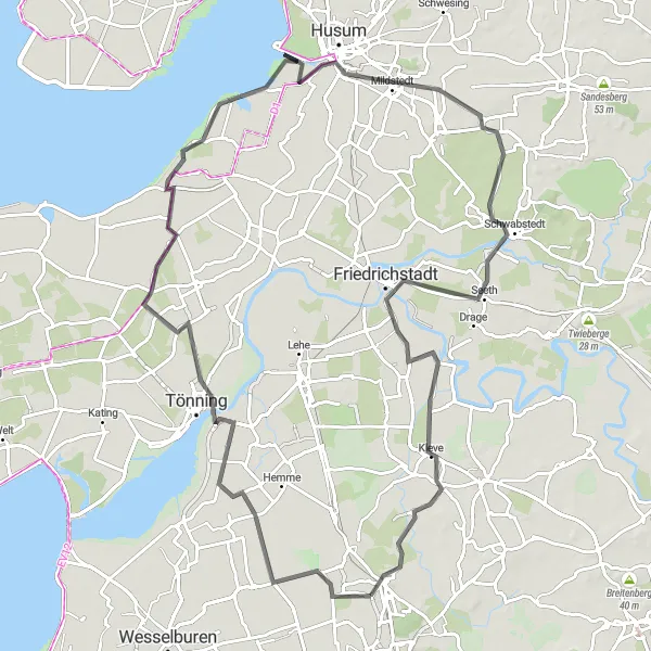 Map miniature of "Karolinenkoog Loop" cycling inspiration in Schleswig-Holstein, Germany. Generated by Tarmacs.app cycling route planner