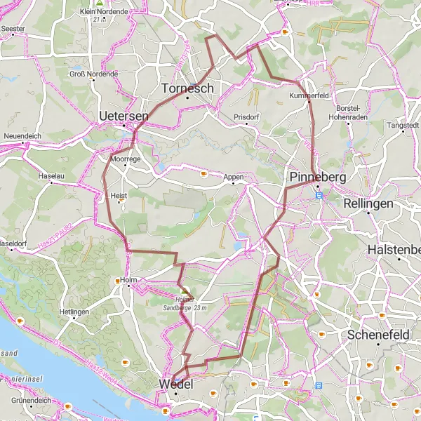 Karten-Miniaturansicht der Radinspiration "Durch die Holmer Sandberge und Heist" in Schleswig-Holstein, Germany. Erstellt vom Tarmacs.app-Routenplaner für Radtouren