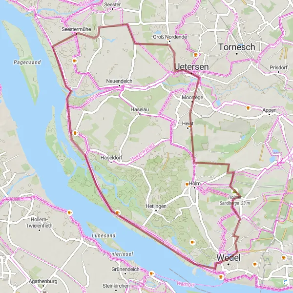 Map miniature of "Wedeler Au and Seestermühe Gravel Loop" cycling inspiration in Schleswig-Holstein, Germany. Generated by Tarmacs.app cycling route planner