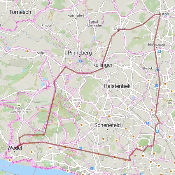 Karten-Miniaturansicht der Radinspiration "Gravel Abenteuer rund um Wedel" in Schleswig-Holstein, Germany. Erstellt vom Tarmacs.app-Routenplaner für Radtouren
