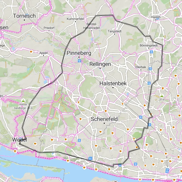Karten-Miniaturansicht der Radinspiration "Rundtour um Wedel" in Schleswig-Holstein, Germany. Erstellt vom Tarmacs.app-Routenplaner für Radtouren