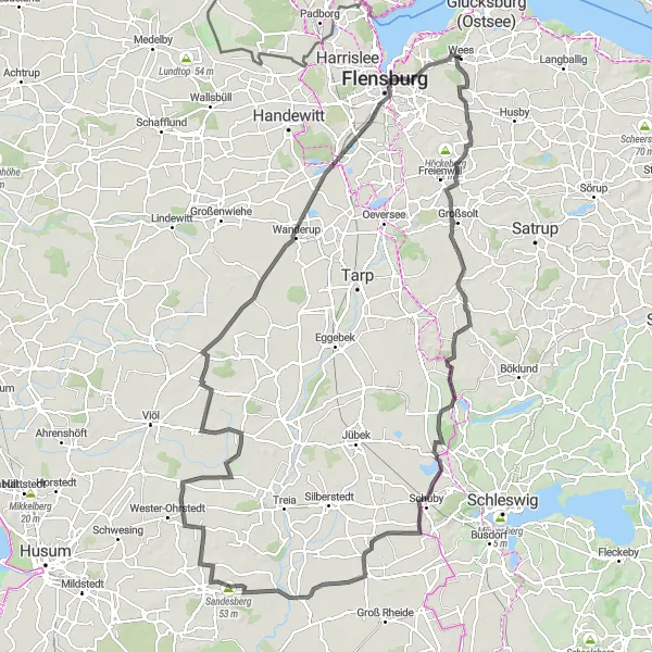 Map miniature of "Scenic Road Cycling Adventure near Wees" cycling inspiration in Schleswig-Holstein, Germany. Generated by Tarmacs.app cycling route planner