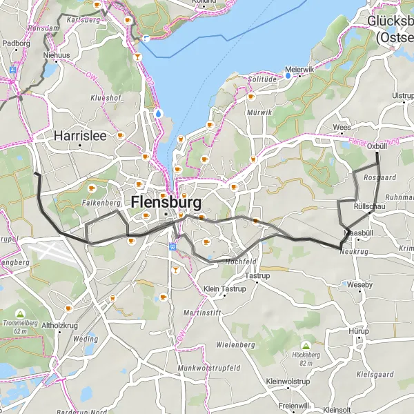 Karten-Miniaturansicht der Radinspiration "Kurzstrecke nach Rosgaard" in Schleswig-Holstein, Germany. Erstellt vom Tarmacs.app-Routenplaner für Radtouren