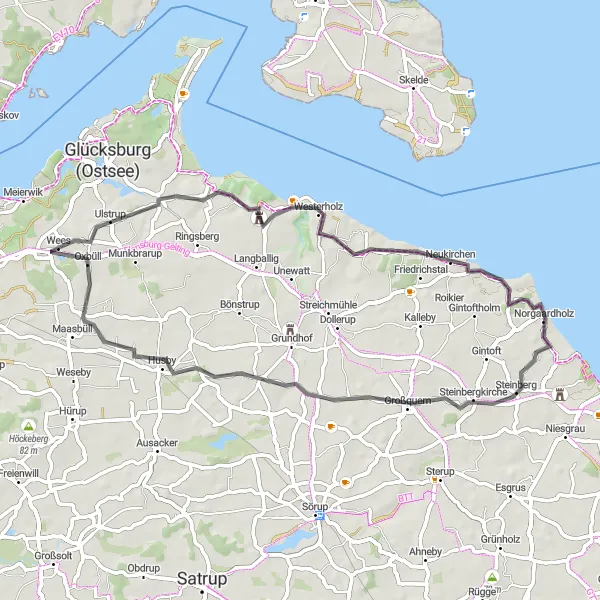 Map miniature of "The Feldherrenhügel Round-Trip" cycling inspiration in Schleswig-Holstein, Germany. Generated by Tarmacs.app cycling route planner