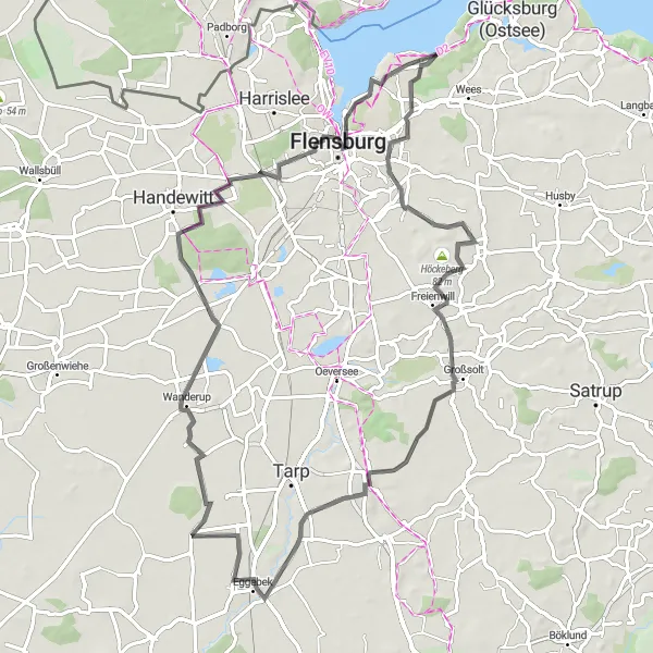 Karten-Miniaturansicht der Radinspiration "Rundtour durch Tastrup und Flensburg-Mürwik" in Schleswig-Holstein, Germany. Erstellt vom Tarmacs.app-Routenplaner für Radtouren