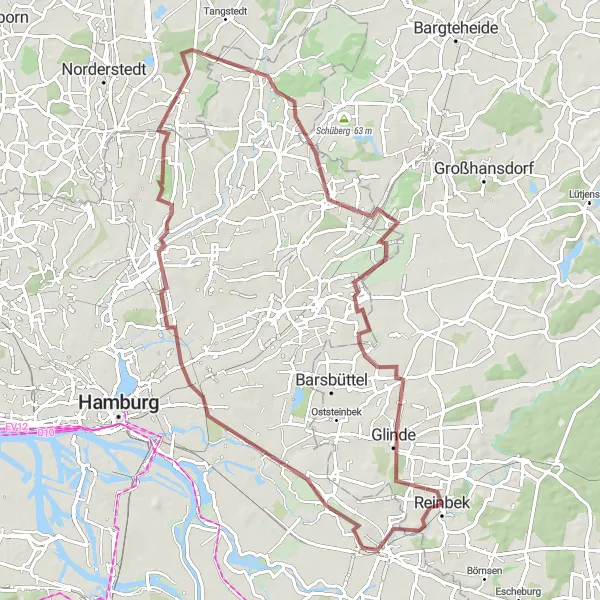 Map miniature of "Reinbek to Glinde Gravel Route II" cycling inspiration in Schleswig-Holstein, Germany. Generated by Tarmacs.app cycling route planner