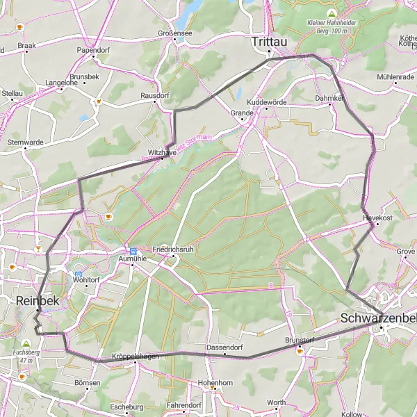 Map miniature of "Wentorf Loop" cycling inspiration in Schleswig-Holstein, Germany. Generated by Tarmacs.app cycling route planner
