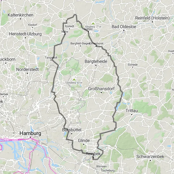 Map miniature of "Reinbek and Beyond" cycling inspiration in Schleswig-Holstein, Germany. Generated by Tarmacs.app cycling route planner