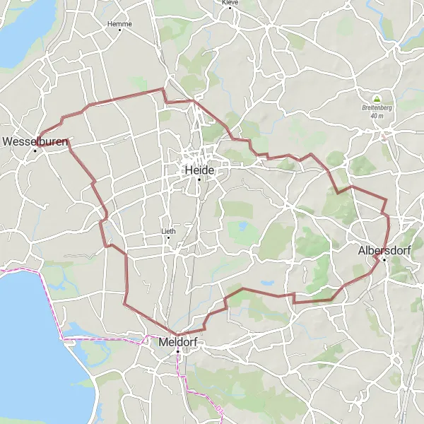Map miniature of "Weddingstedt Gravel Madness" cycling inspiration in Schleswig-Holstein, Germany. Generated by Tarmacs.app cycling route planner