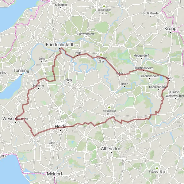 Map miniature of "Karolinenkoog to Heide Gravel Journey" cycling inspiration in Schleswig-Holstein, Germany. Generated by Tarmacs.app cycling route planner