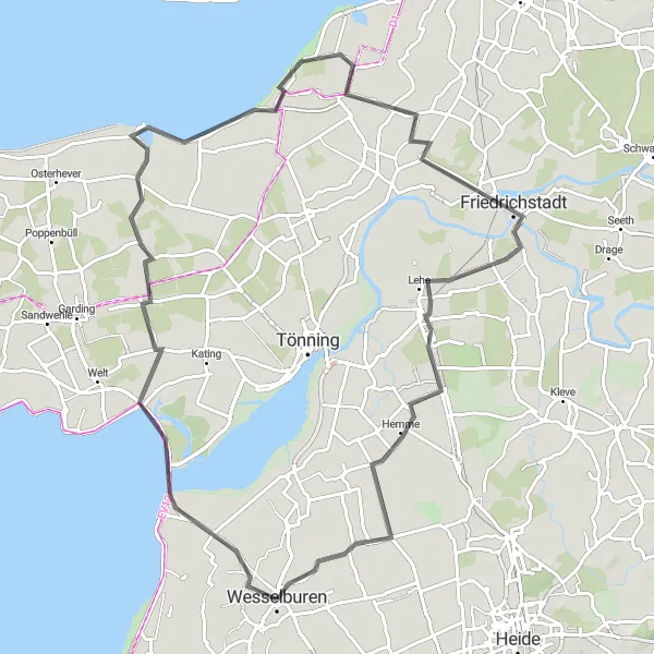 Map miniature of "The Rural Excursion" cycling inspiration in Schleswig-Holstein, Germany. Generated by Tarmacs.app cycling route planner