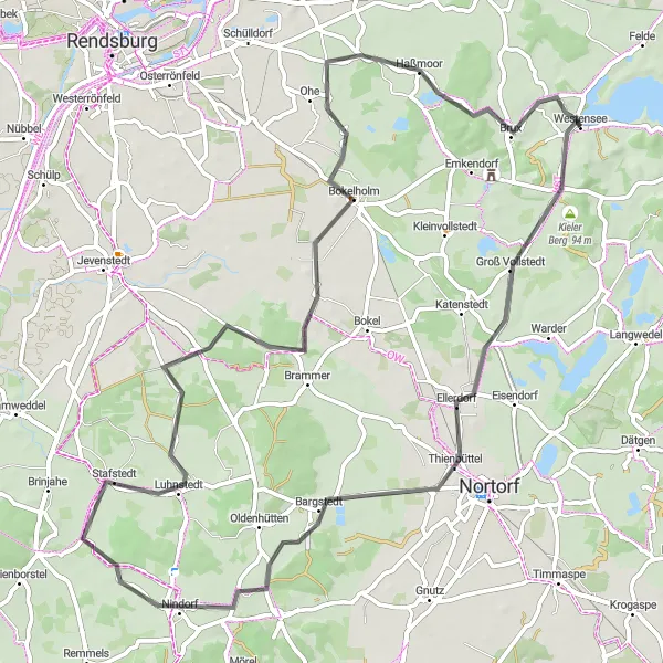 Map miniature of "Westensee Scenic Loop" cycling inspiration in Schleswig-Holstein, Germany. Generated by Tarmacs.app cycling route planner