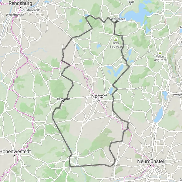 Karten-Miniaturansicht der Radinspiration "Panorama-Tour durch das Hügelland" in Schleswig-Holstein, Germany. Erstellt vom Tarmacs.app-Routenplaner für Radtouren