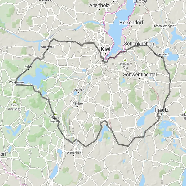 Map miniature of "Challenging Hills and Historic Treasures" cycling inspiration in Schleswig-Holstein, Germany. Generated by Tarmacs.app cycling route planner