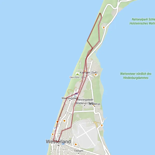Karten-Miniaturansicht der Radinspiration "Gravel Tour durch die Dünen von Sylt" in Schleswig-Holstein, Germany. Erstellt vom Tarmacs.app-Routenplaner für Radtouren