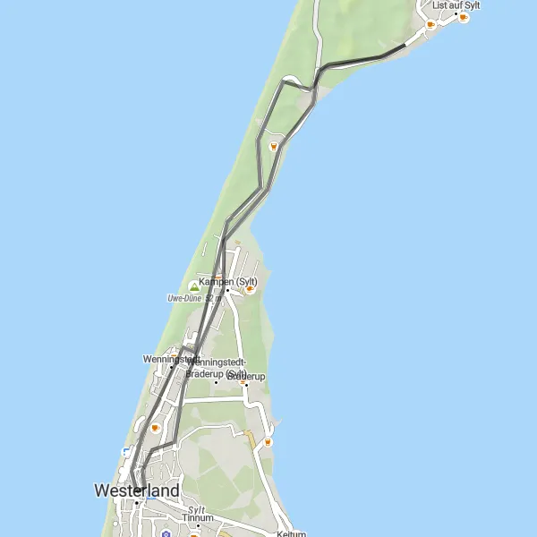 Karten-Miniaturansicht der Radinspiration "Roadtrip durch die Dünen von Sylt" in Schleswig-Holstein, Germany. Erstellt vom Tarmacs.app-Routenplaner für Radtouren