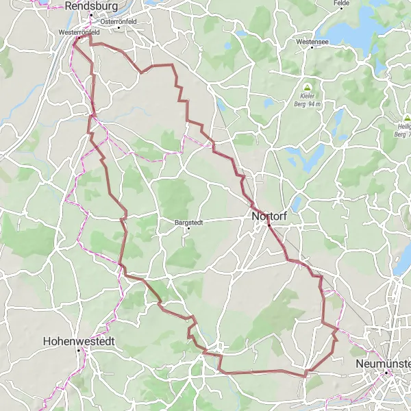 Map miniature of "Westerrönfeld to Aukrug Adventure" cycling inspiration in Schleswig-Holstein, Germany. Generated by Tarmacs.app cycling route planner