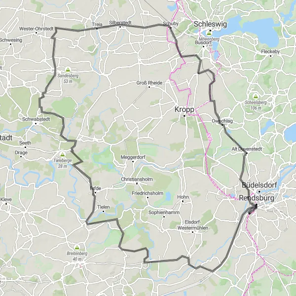 Map miniature of "Rural Countryside Escape" cycling inspiration in Schleswig-Holstein, Germany. Generated by Tarmacs.app cycling route planner