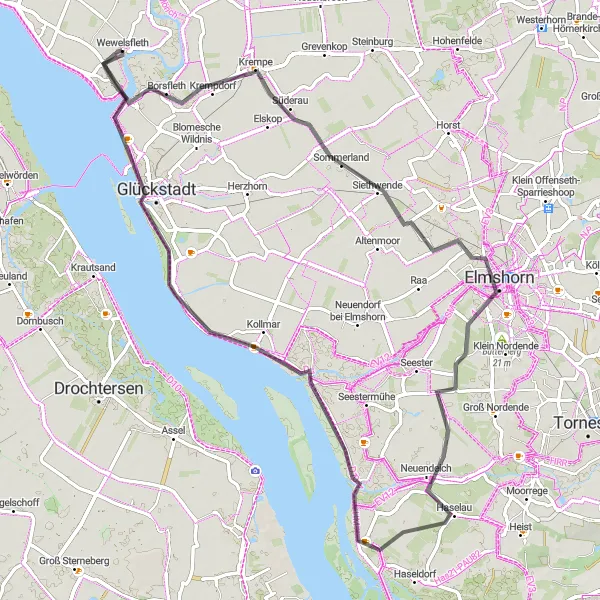 Map miniature of "Raa-Besenbek Loop" cycling inspiration in Schleswig-Holstein, Germany. Generated by Tarmacs.app cycling route planner