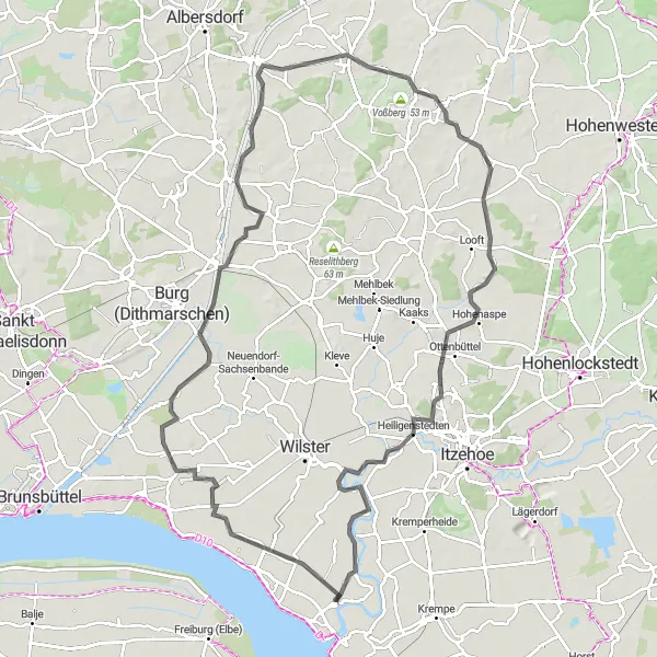 Map miniature of "Wewelsfleth to Hodorf Loop" cycling inspiration in Schleswig-Holstein, Germany. Generated by Tarmacs.app cycling route planner