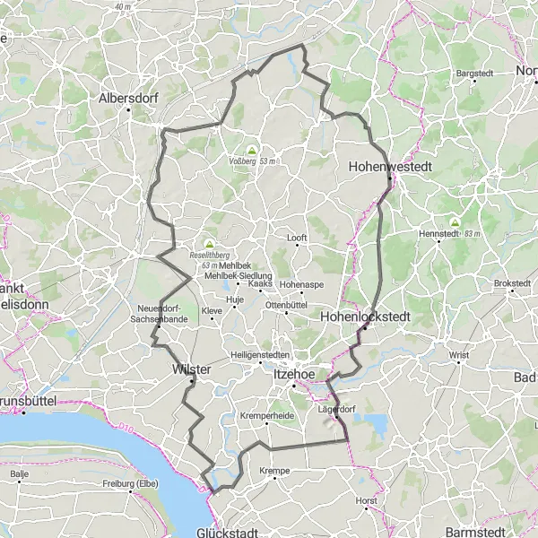 Map miniature of "Wilster to Borsfleth Loop" cycling inspiration in Schleswig-Holstein, Germany. Generated by Tarmacs.app cycling route planner